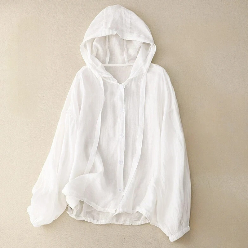 PULL-OVER À CAPUCHE EN LIN NERO
