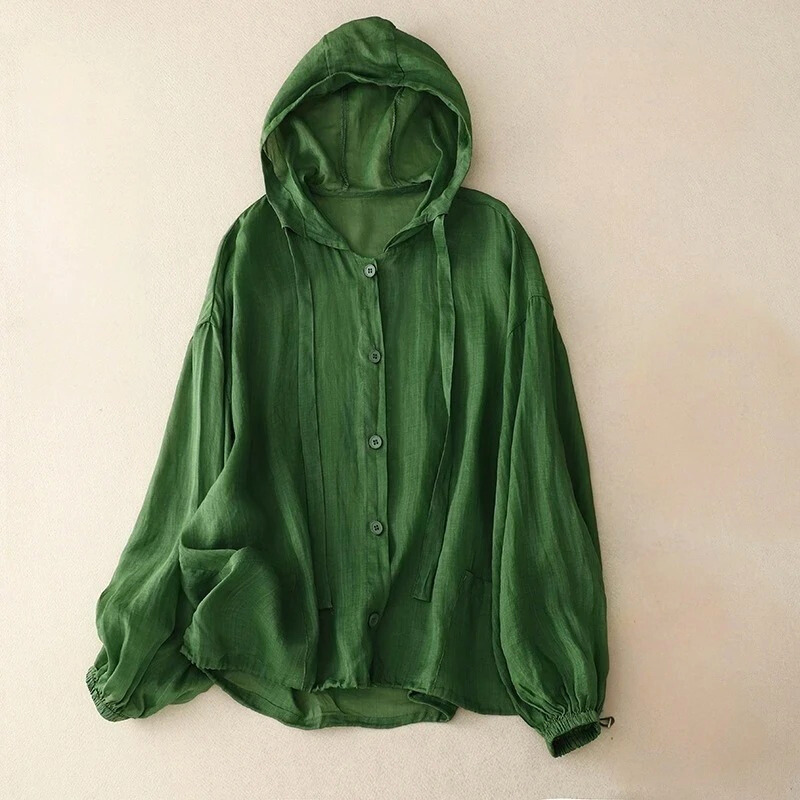 PULL-OVER À CAPUCHE EN LIN NERO