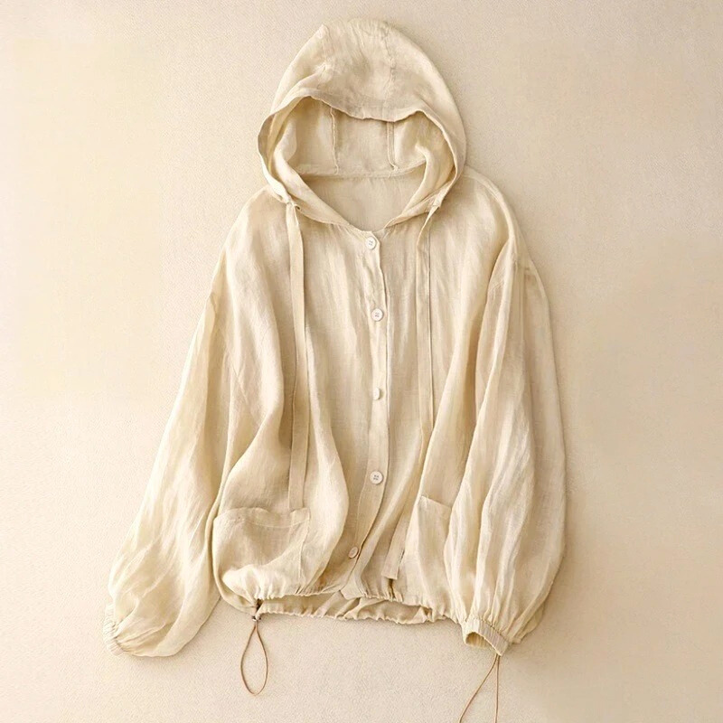 PULL-OVER À CAPUCHE EN LIN NERO