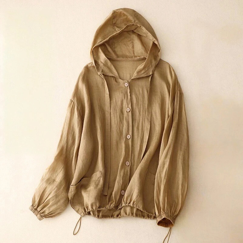 PULL-OVER À CAPUCHE EN LIN NERO