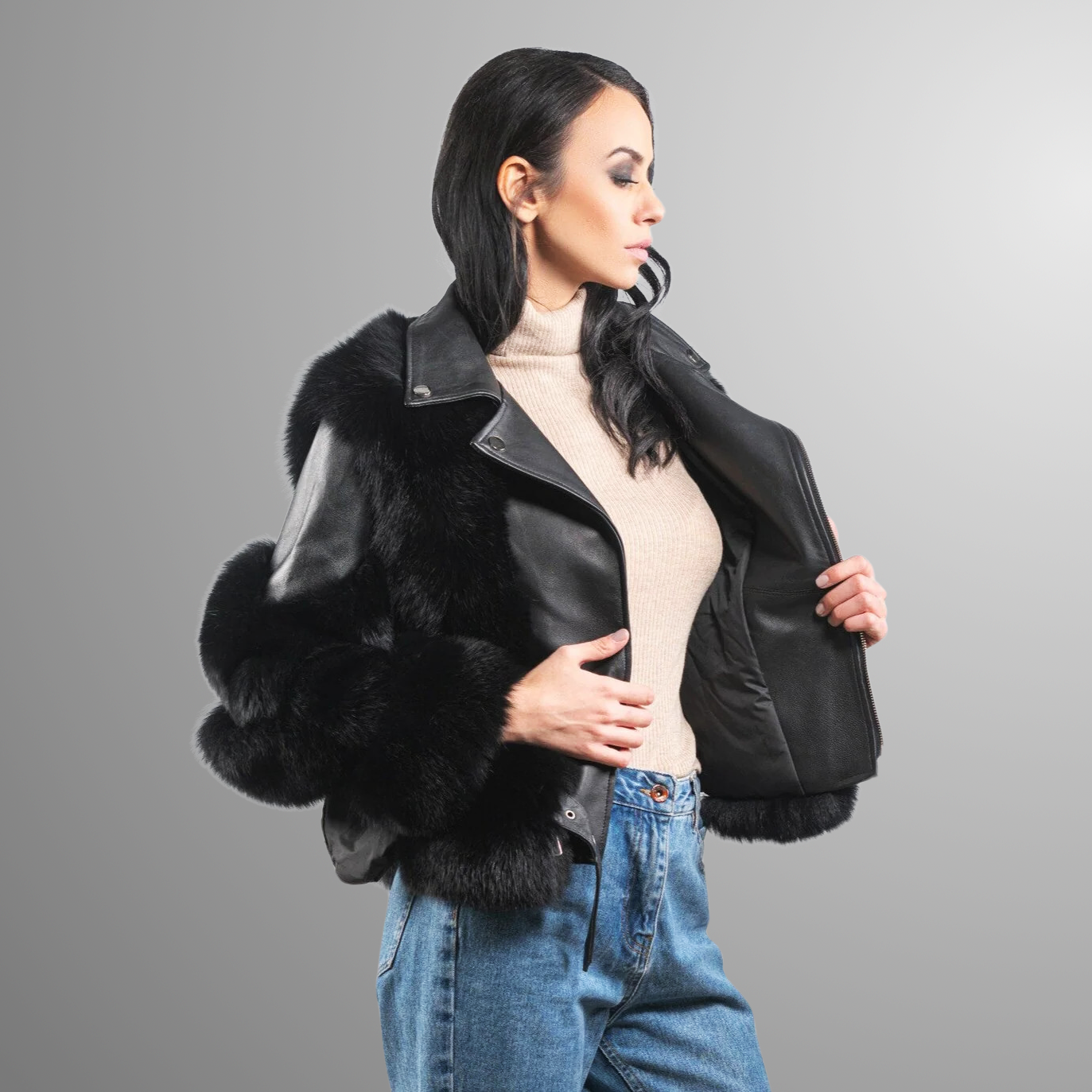 Veste en cuir et fourrure Valentina